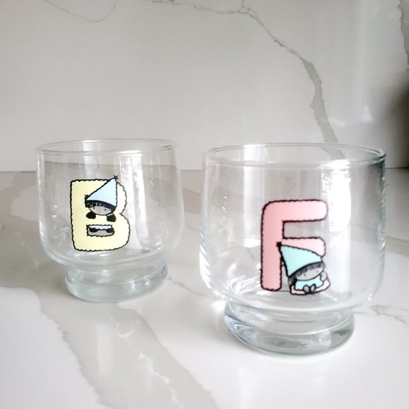 3/$15 VTG Whimsical Children's Drinking Glasses Initials B & F By Ocean - Picture 1 of 5
